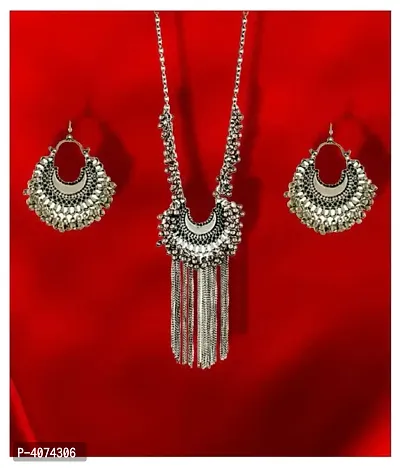 Silver Long Afghani Contemporary/Fashion Antique Necklace set Combo-thumb0