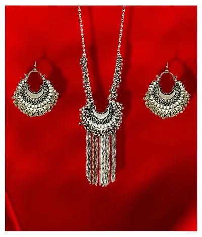 Oxidised Long Chand Necklace