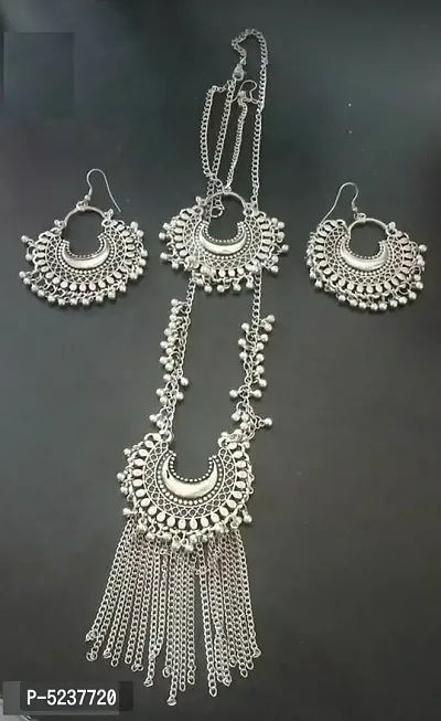 Silver Oxidized Alloy Jewellery Set-thumb0