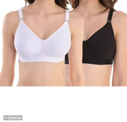 Stylish Multicoloured Cotton Blend Solid Bras For Women Pack Of 2-thumb0