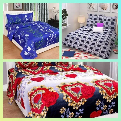 Comfortable Glace Cotton Three Double Bedsheets with Six Pillow Covers