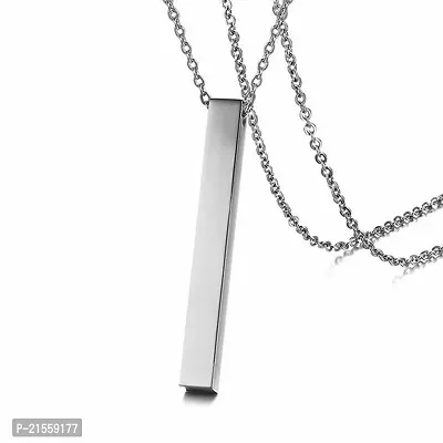 Mens Jewellery 3D Cuboid Vertical Bar Stick Stainless Steel Locket Pendant Necklace for Boys and Men