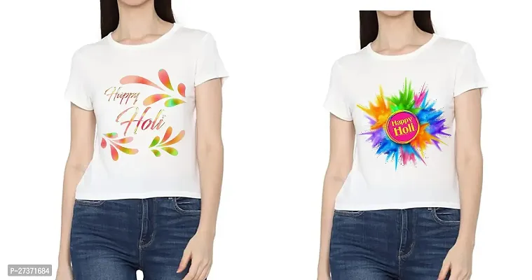 Fancy White Polycotton Printed Tshirt For Women Pack Of 2-thumb0