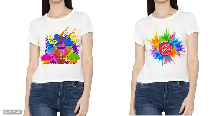 Fancy White Polycotton Printed Tshirt For Women Pack Of 2