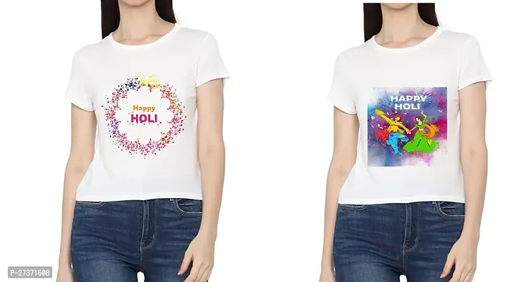 Fancy White Polycotton Printed Tshirt For Women Pack Of 2