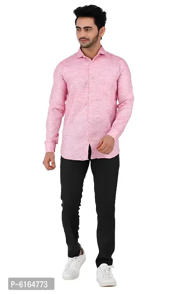 Stylish Cotton Blend Pink Long Sleeves Regular Fit Casual Shirt For For Men
