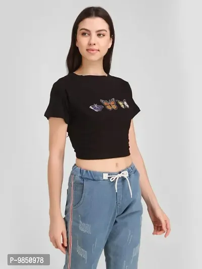 Women Stylish Cotton Printed Crop Top-thumb0