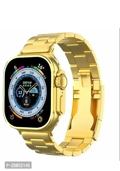 Golden Ultra Max Bluetooth Calling Smartwatch,Wireless Charge, Multiple Watch Faces,Smartwatch for Men with Golden Starp and with One Extra Strap | Gold-thumb0