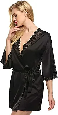 Modon Enterprises Satin Solid Sleepwear Nightgown Use Everyday for Women and Girls Free Size (Free Size, Black_03)-thumb2