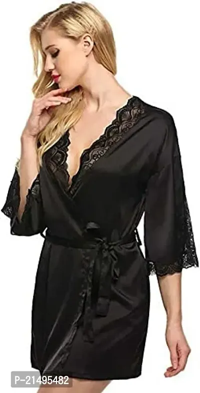 Modon Enterprises Satin Solid Sleepwear Nightgown Use Everyday for Women and Girls Free Size (Free Size, Black_03)-thumb3