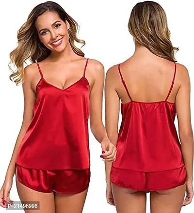 Modon Collection Women Satin Solid For Sleeping Night Wear Nighty Set Free Size (Free, Maroon)-thumb2