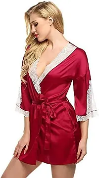 Modon Satin Nighty Set for Women's and Girls (Free Size, Maroon_03)-thumb2