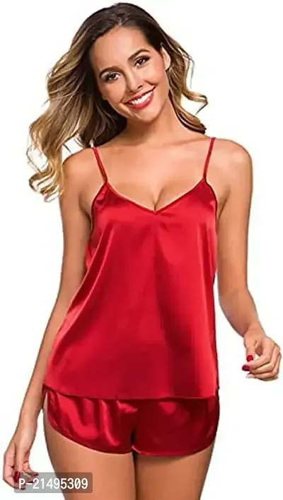 Modon Enterprises Satin Solid Sleepwear Nightgown Use Everyday for Women and Girls Free Size (Free Size, Maroon_02)