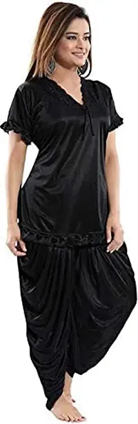 Modon Enterprises Satin Solid Sleepwear Nightgown Use Everyday for Women and Girls Free Size (Free Size, Black_06)-thumb3