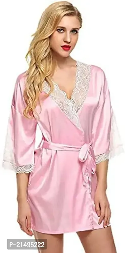Modon Enterprises Solid Satin Nighty Nightwear Western Dress for Ladies and Girls Free Size (Free Size, Pink)-thumb0