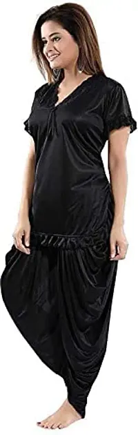 Modon Enterprises Satin Solid Sleepwear Nightgown Use Everyday for Women and Girls Free Size (Free Size, Black_06)-thumb1