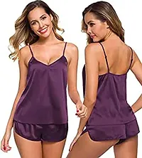 Modon Sleeping Nigh Wear Satin Nighty Set for Women,s and Girls (Free Size, Purple_02)-thumb2