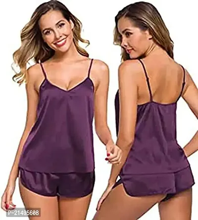 Modon Sleeping Nigh Wear Satin Nighty Set for Women,s and Girls (Free Size, Purple_02)-thumb3