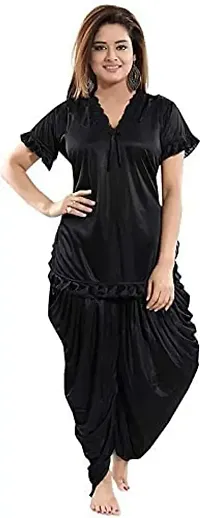 Modon Enterprises Satin Solid Sleepwear Nightgown Use Everyday for Women and Girls Free Size (Free Size, Black_06)-thumb0