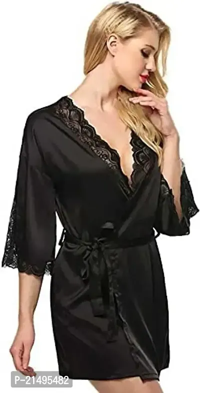 Modon Enterprises Satin Solid Sleepwear Nightgown Use Everyday for Women and Girls Free Size (Free Size, Black_03)-thumb4