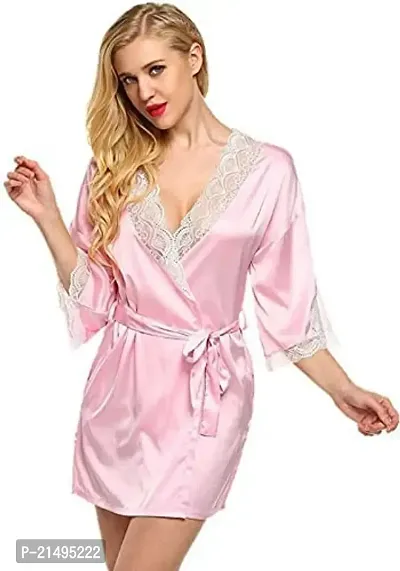 Modon Enterprises Solid Satin Nighty Nightwear Western Dress for Ladies and Girls Free Size (Free Size, Pink)-thumb4