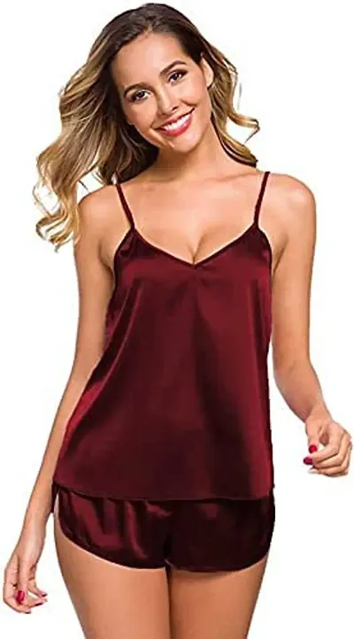 Modon Satin Solid Sleepwear Nightgown Use Everyday for Women and Girls Free Size