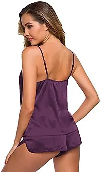 Modon Sleeping Nigh Wear Satin Nighty Set for Women,s and Girls (Free Size, Purple_02)-thumb1