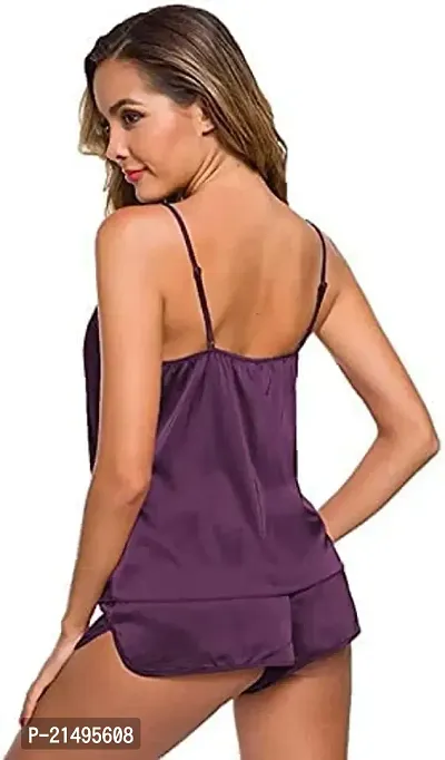 Modon Sleeping Nigh Wear Satin Nighty Set for Women,s and Girls (Free Size, Purple_02)-thumb2