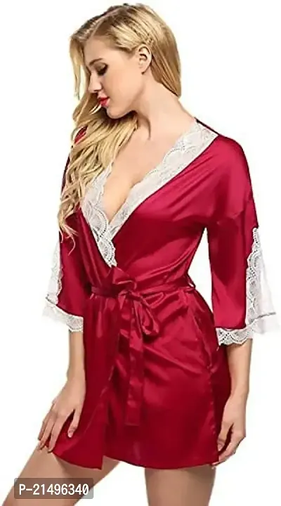 Modon Enterprises Satin Solid Sleepwear Nightgown Use Everyday for Women and Girls Free Size (Free Size, Maroon_03)-thumb3