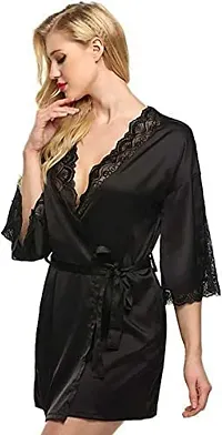 Modon Sleeping Nigh Wear Satin Nighty Set for Women,s and Girls (Free Size, Black_04)-thumb2