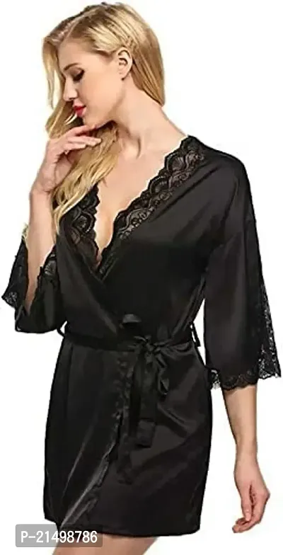 Modon Sleeping Nigh Wear Satin Nighty Set for Women,s and Girls (Free Size, Black_04)-thumb3