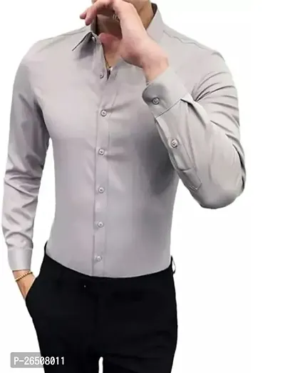 Reliable Grey Cotton Solid Long Sleeves Casual Shirt For Men