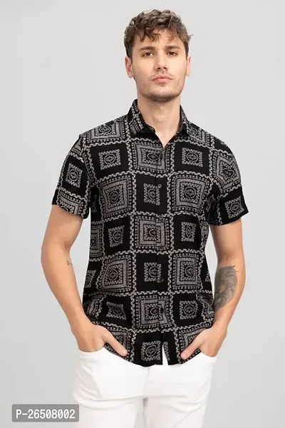 Reliable Black Polycotton Printed Short Sleeves Casual Shirt For Men