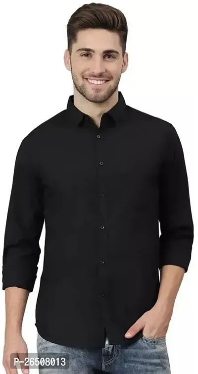 Reliable Black Cotton Solid Long Sleeves Casual Shirt For Men-thumb0