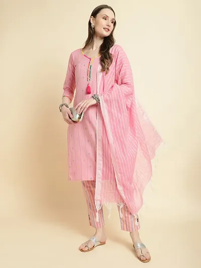 Elegant Self Design Kurta with Bottom And Dupatta Set For Women