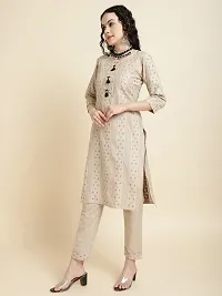 Elegant Beige Self Design Cotton Kurta with Bottom And Dupatta Set For Women-thumb1