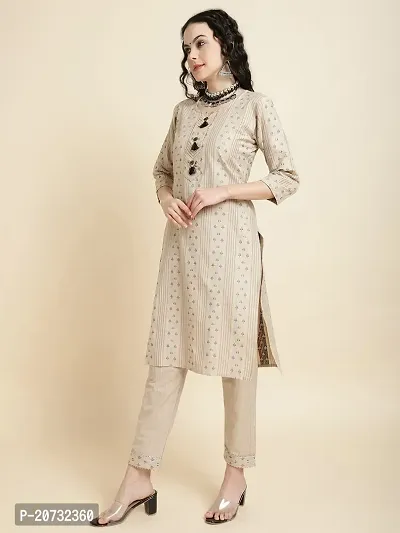Elegant Beige Self Design Cotton Kurta with Bottom And Dupatta Set For Women-thumb2