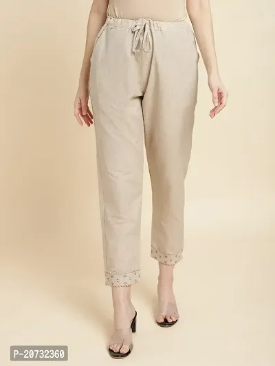 Elegant Beige Self Design Cotton Kurta with Bottom And Dupatta Set For Women-thumb4