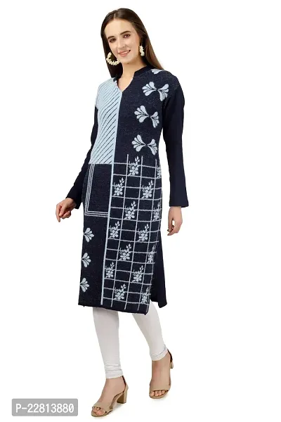 LUFEEP Women Full Sleeve Printed Hair Woolen Kurta-thumb4