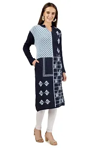 LUFEEP Women Full Sleeve Printed Hair Woolen Kurta-thumb1