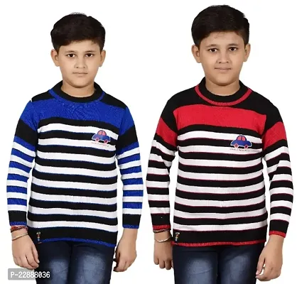 Classic Wool Striped Winter Sweaters for Kids Boys, Pack of 2-thumb0
