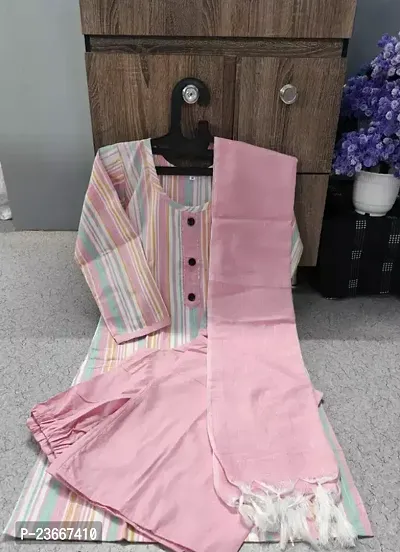 Beautiful A-Line Pink  Striped Khadi Cotton Kurta Pant With Dupatta-thumb0