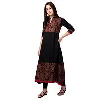 NNAVDHA Women A-Line Cotton Gold Printed Calf Length Black Festival Kurta-thumb3