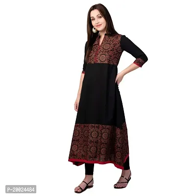 NNAVDHA Women A-Line Cotton Gold Printed Calf Length Black Festival Kurta-thumb4