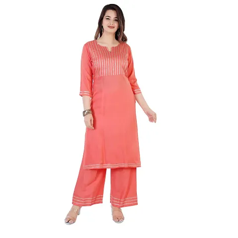 NNAVDHA Women Straight Rayon Solid Lace Work Embellished Calf Length Kurta