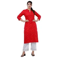 NNAVDHA Women Straight Rayon Small Gold Buti Floral Printed Calf Length Red Kurta-thumb1