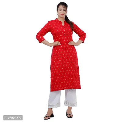 NNAVDHA Women Straight Rayon Small Gold Buti Floral Printed Calf Length Red Kurta-thumb2