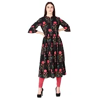 NNAVDHA Women A-line Cotton Floral Printed Calf Length Yellow and Black Kurta-thumb1