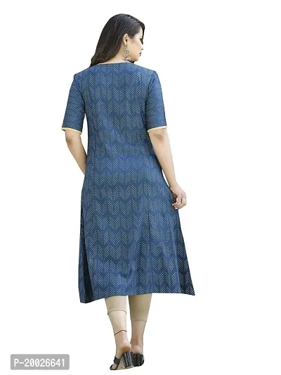 NNAVDHA Women A-Line Rayon Traditional Jaipuri Bandhej Printed Knee Length Half Sleeve Kurta-thumb3