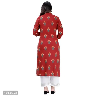 NNAVDHA Women Straight Cotton Floral Printed Calf Length Maroon Kurta-thumb3